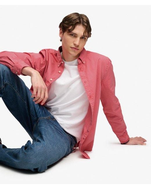 Superdry Red & Co Garment Dyed Long Sleeve Shirt for men