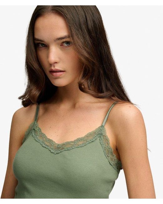 Superdry Green & Co Essential Lace Trim Cropped Cami Top