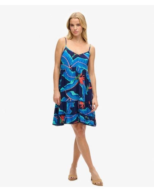 Superdry Blue Lace Detail Mini Cami Beach Dress