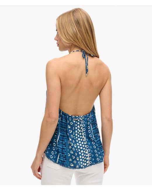 Superdry Blue Printed Beach Halter Top - Size: 16