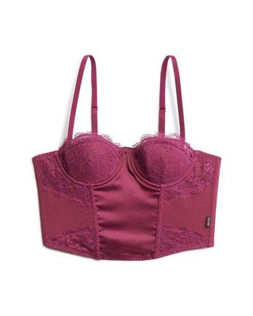 Superdry Purple Satin And Mesh Lace Corset Top