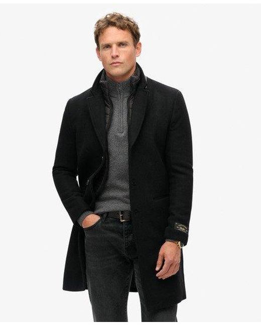 Superdry Black Classic 2 In 1 Wool Town Coat for men