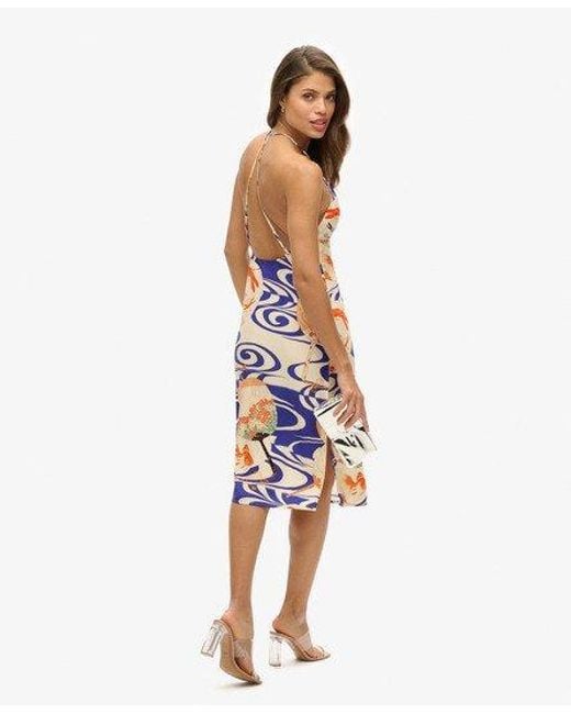 Superdry White Printed Midi Slip Dress