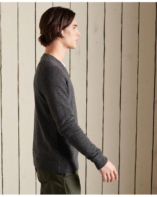 Superdry Gray Lambswool Lightweight Crew Jumper Charcoal Marl for men