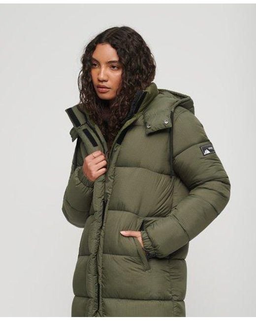 Superdry Green Classic Quilted Ripstop Longline Puffer Coat