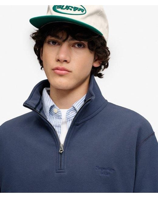 Superdry Blue & Co Essential Serif Logo Half Zip Sweatshirt for men