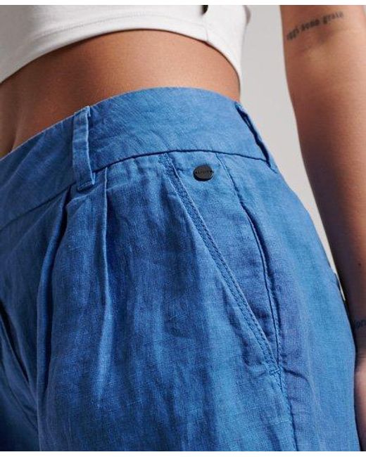 Superdry Blue Overdyed Linen Shorts