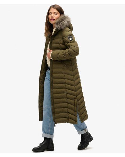 Superdry Green & Co Fuji Faux Fur Hooded Long Jacket