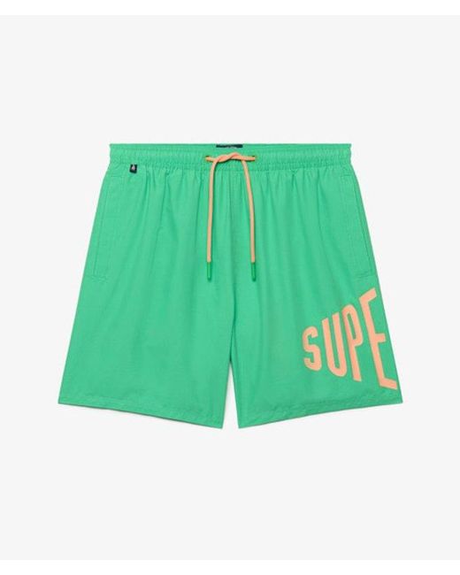 Superdry Green Printed Logo 16-Inch Swim Shorts for men