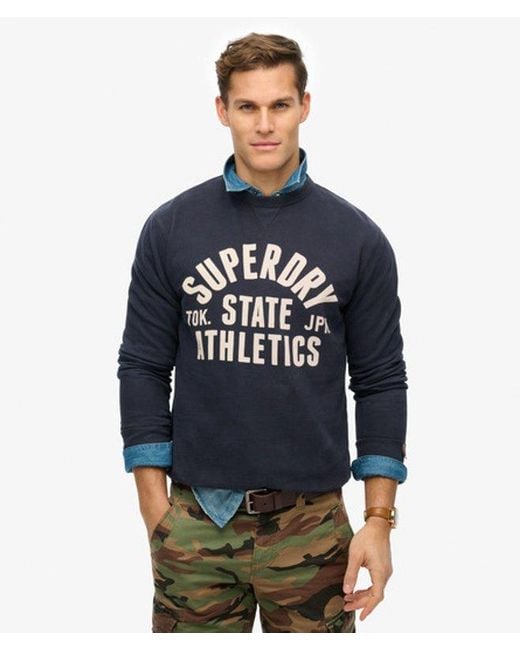 Homme Sweatshirt Athletic Essentials Col Rond Taille Superdry pour homme en coloris Blue