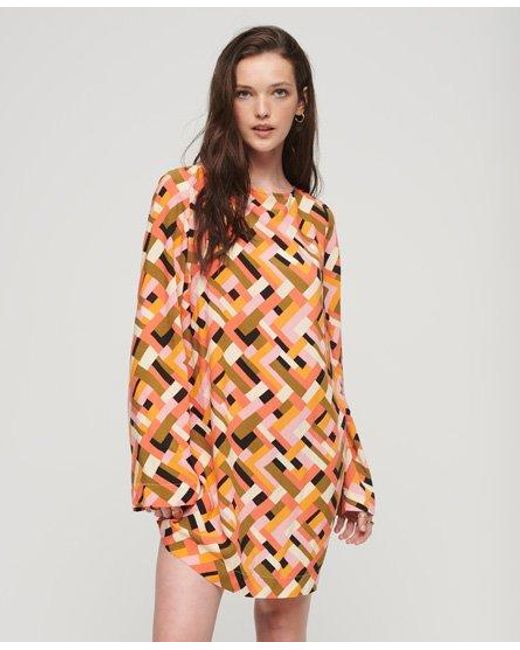 Superdry Mini-jurk Met Open Rug En Print in het Orange