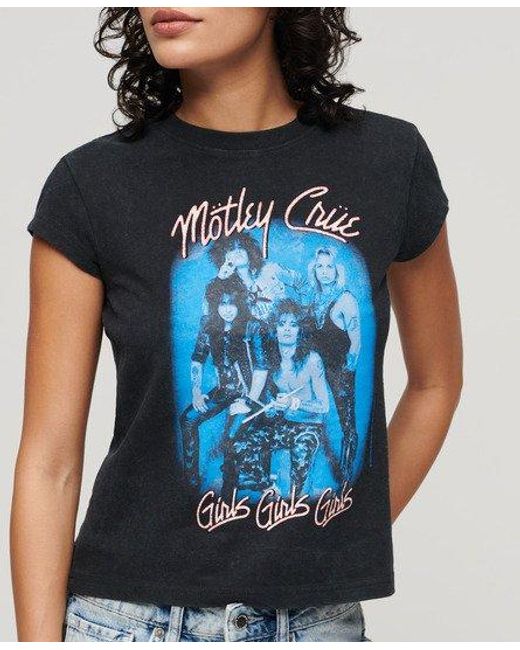 Superdry Mötley Crue T-shirt Met Kapmouwen in het Blue
