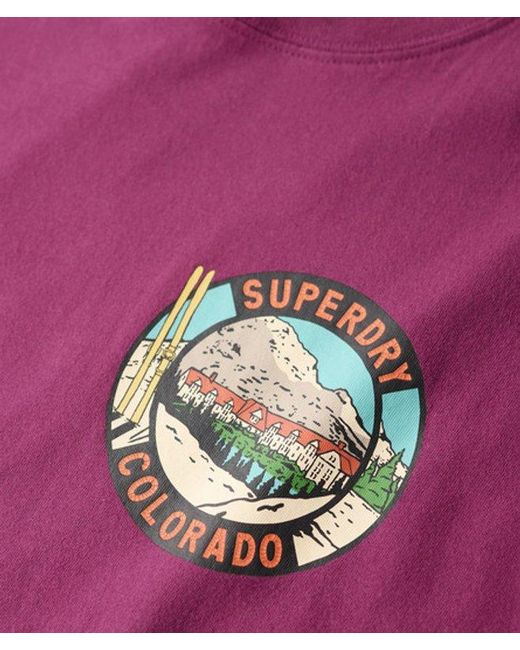 Superdry Purple Travel Postcard Chest Print T-shirt for men