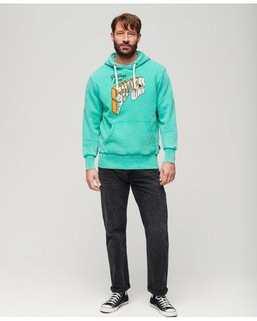 Superdry Green Neon Travel Graphic Loose Hoodie for men
