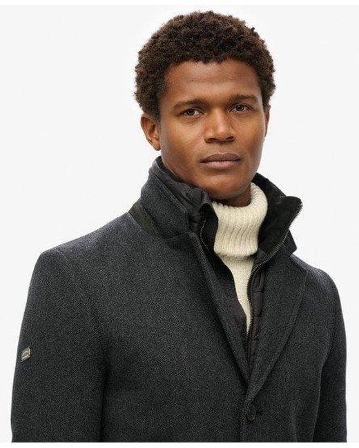 Superdry Slim Fit Herringbone Tailored 2 In 1 Town Coat in Black for Men Lyst UK