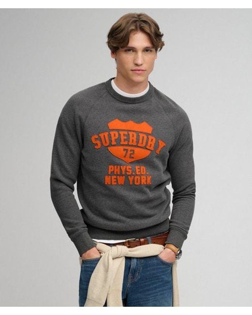 Superdry Gray & Co Athletic Felt Applique Crew Neck Sweatshirt for men