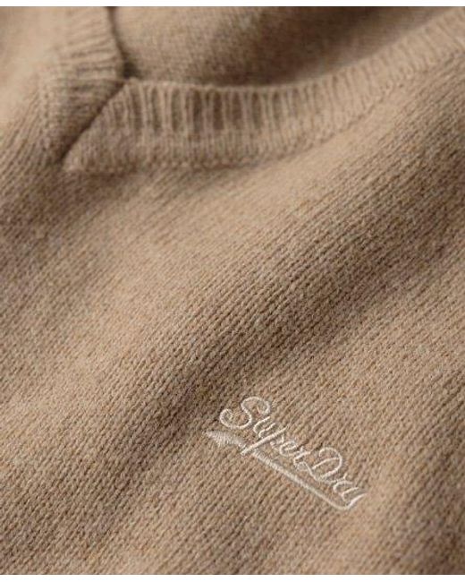 Superdry Brown Essential Embroidered V-neck Knit Jumper for men