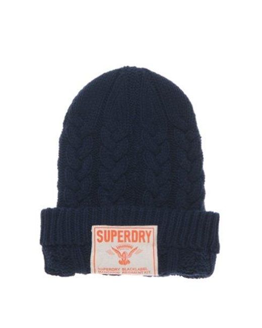 Superdry Blue Oversized Cable Beanie Dull Dark