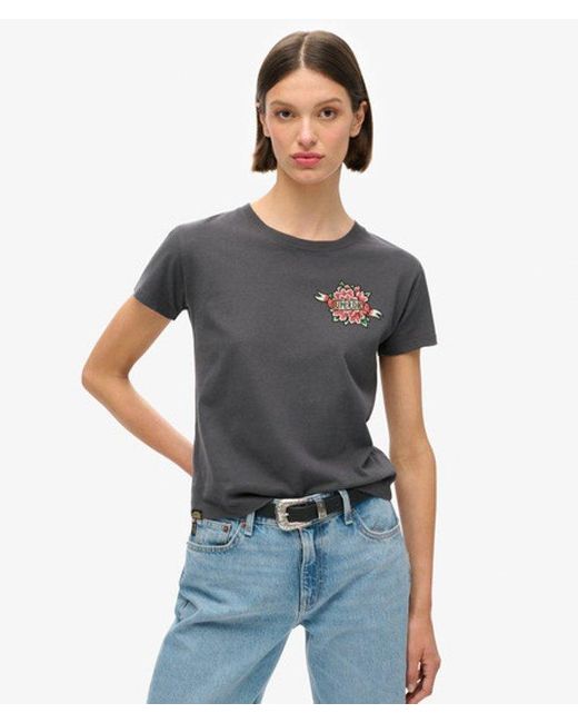 Superdry Gray & Co Tattoo Rhinestone Fitted T-shirt