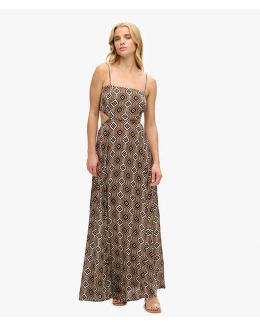 Superdry Brown & Co Printed Sheered Back Maxi Dress