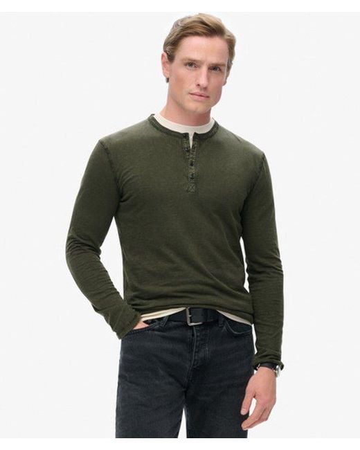 Superdry Green Long Sleeved Jersey Grandad Top for men