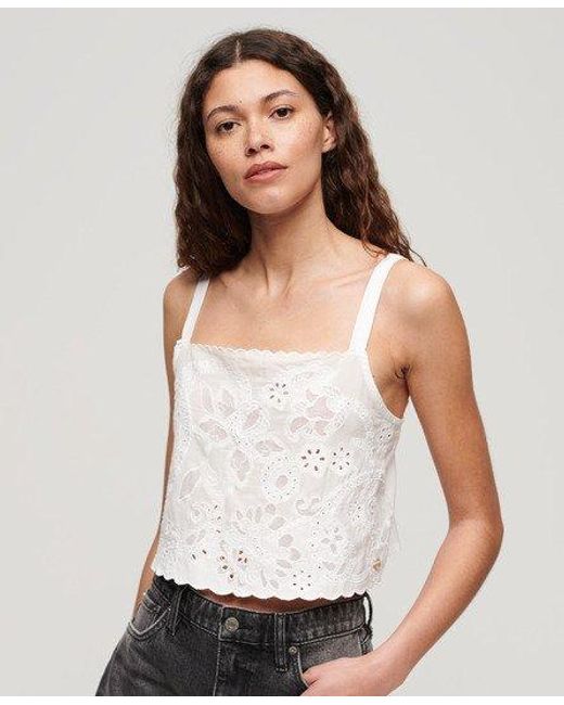 Superdry White Ibiza Embroidered Cami Top
