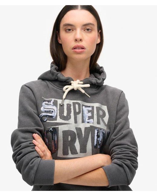 Superdry Gray & Co Embellished Punk Graphic Hoodie