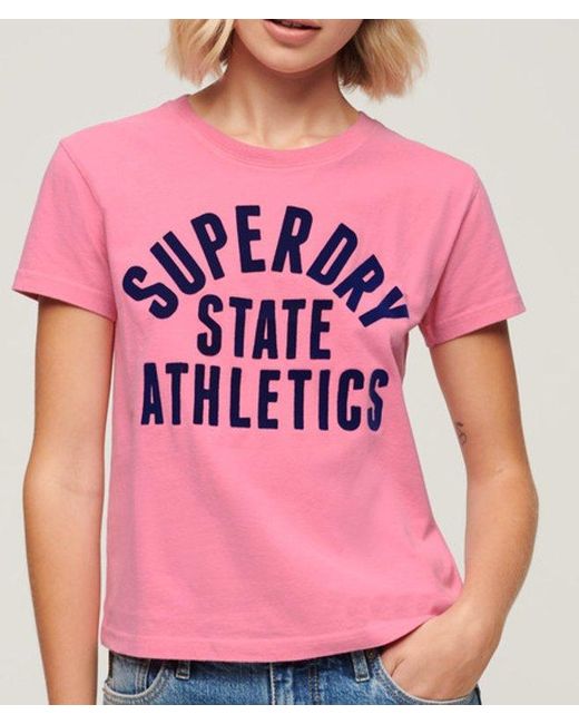 Superdry Pink & Co Varsity Flocked Fitted T-shirt