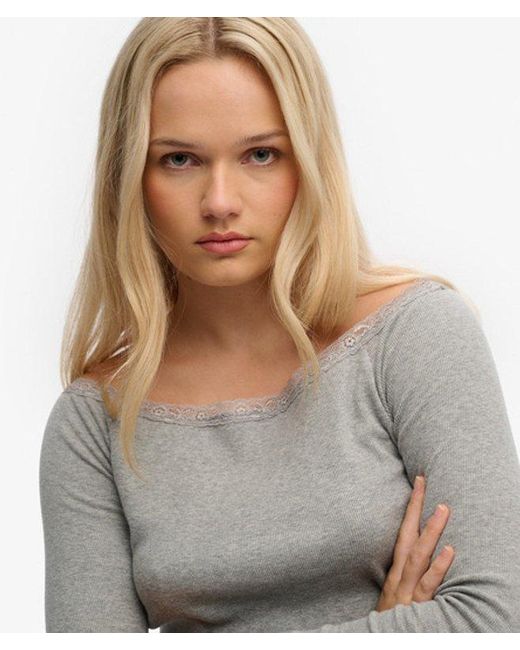 Superdry Gray Athletic Essentials Lace Long Sleeve Top