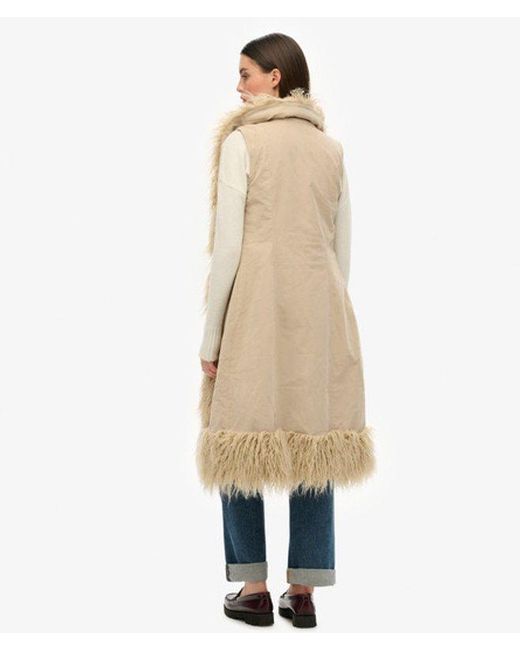 Superdry Natural & Co Faux Fur Afghan Long Gilet