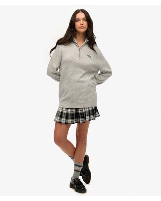 Superdry Gray Essential Embroidered Knitted Half Zip Jumper