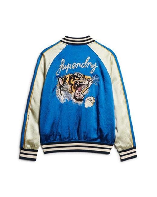 Superdry Blue & Co Fully Lined Embroidered Sukajan Bomber Jacket for men