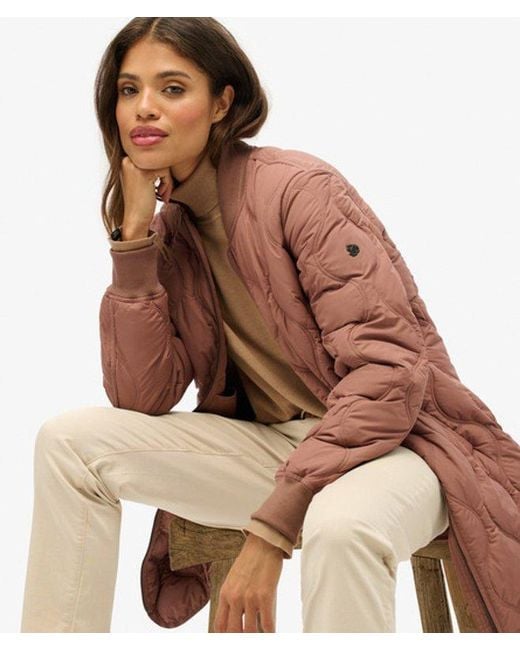 Superdry Brown Longline Quilted Liner Jacket