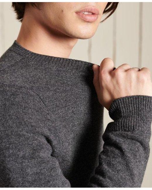 Superdry Gray Lambswool Lightweight Crew Jumper Charcoal Marl for men