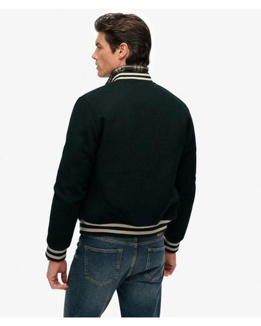 Superdry Black Varsity Monogram Wool Blend Bomber Jacket for men