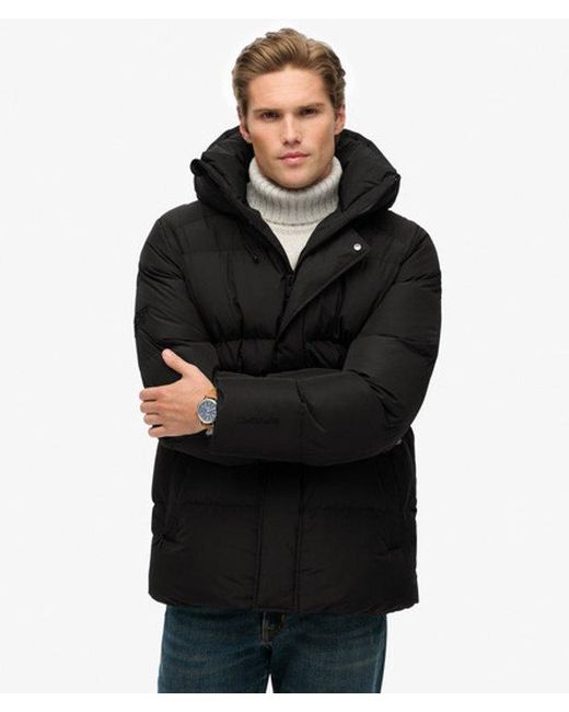 Superdry Black Hooded Five Baffle Sports Puffer Jacket for men