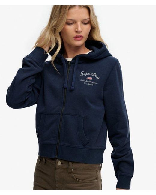 Superdry Blue & Co Athletic Essentials Cropped Zip Hoodie