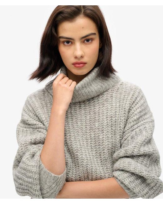Superdry Gray Brushed Rib Slouch Neck Jumper