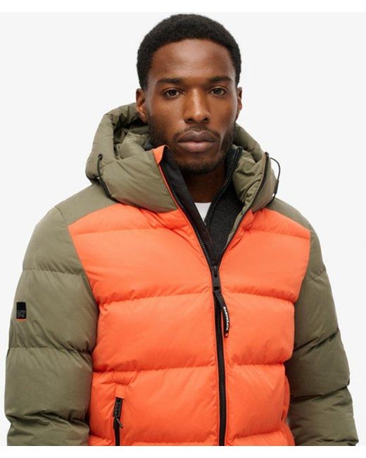 Superdry Orange Colourblock Hood Sport Puffer Jacket for men