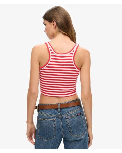 Superdry Red & Co Organic Cotton Vintage Ribbed Crop Vest Top