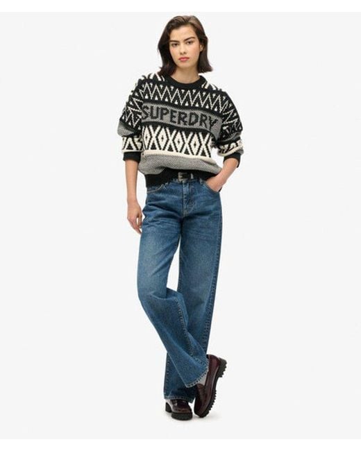 Superdry Black & Co Branded Pattern Crew Jumper