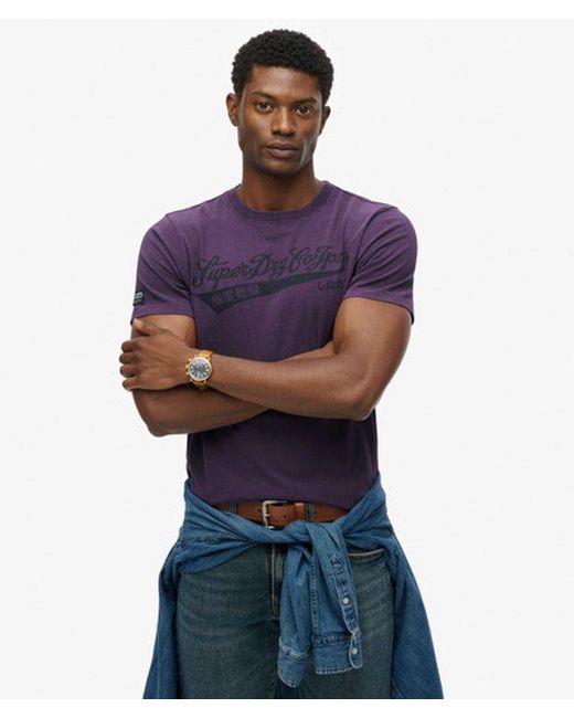 Superdry Blue Heritage Brand Relaxed T-Shirt for men
