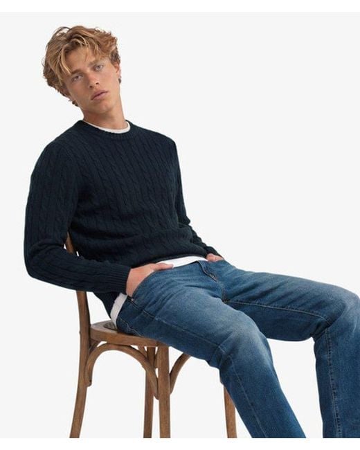 Superdry Blue & Co Cotton Cable Knit Crew Jumper for men
