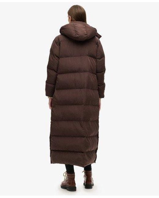 Superdry Brown Maxi Hooded Puffer Coat