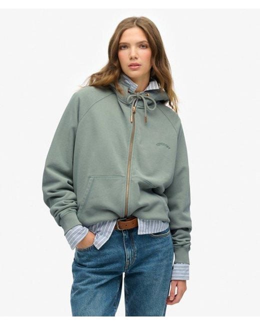 Superdry Green Essential Logo Oversized Raglan Zip Hoodie