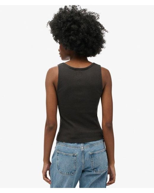 Superdry Black & Co Ladies Slim Fit Ribbed Athletic Essentials Button Down Vest Top