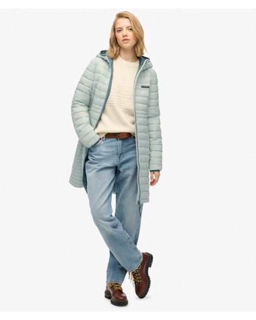 Superdry Blue Hooded Fuji Lite Mid Length Padded Jacket