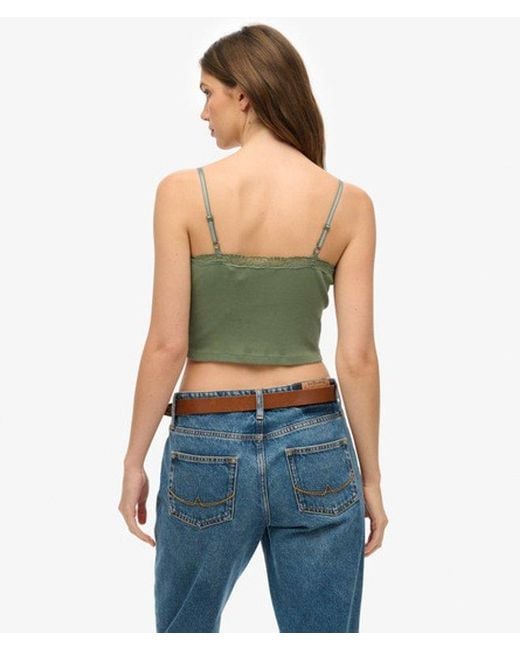 Superdry Green & Co Athletic Essentials Lace Trim Cropped Cami Top