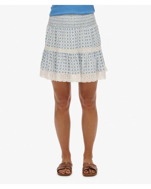 Superdry Blue & Co Printed Lace Trim Mini Skirt