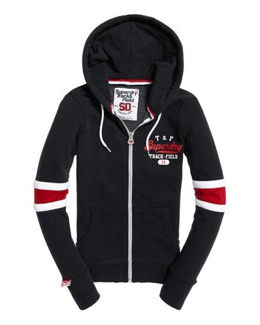 Superdry Black Track & Field Stripe Zip Hoodie Eclipse